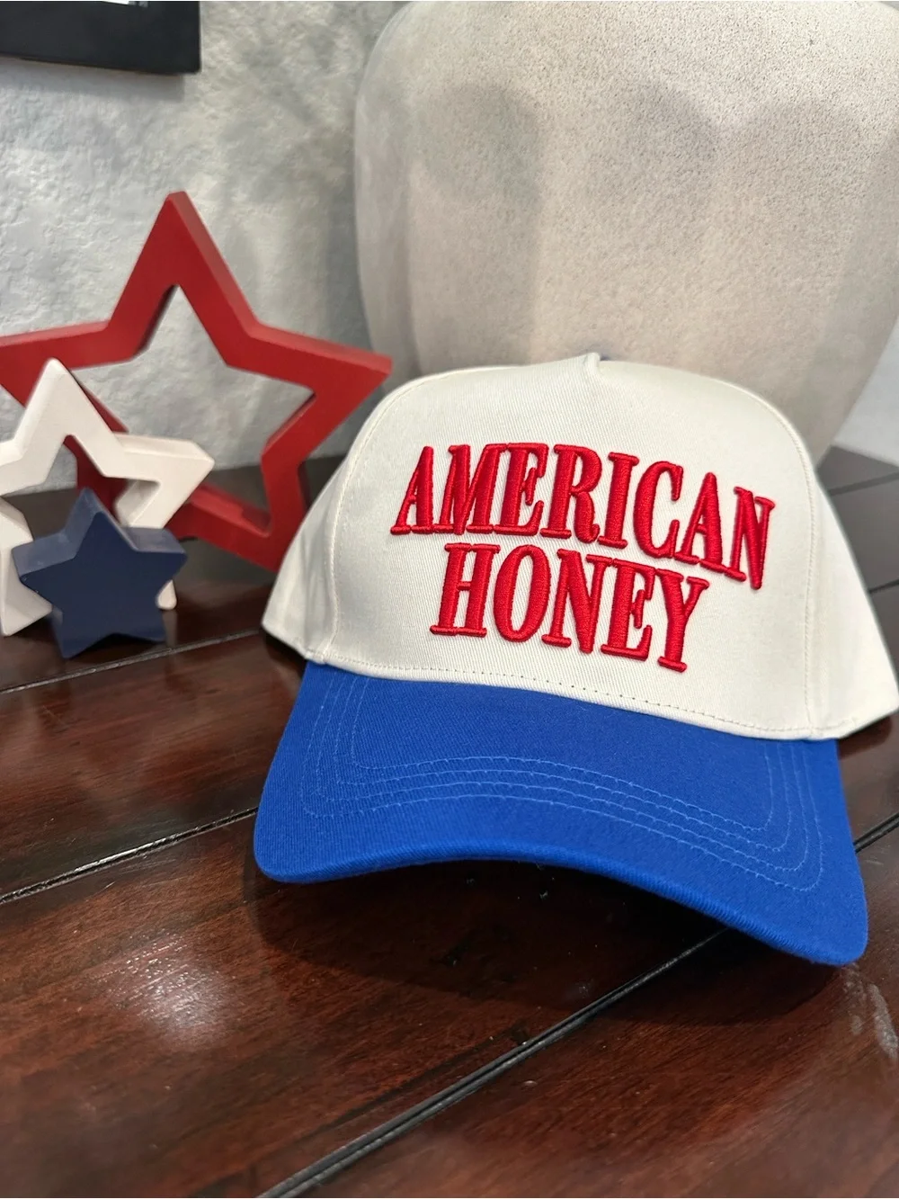 David and Young White Hat with Blue Bill and Red Embroidery